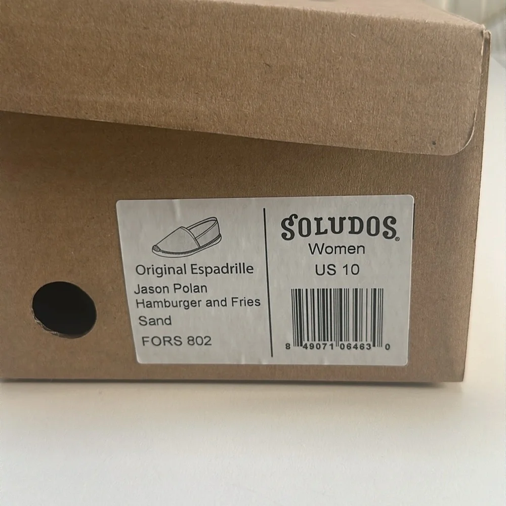 SOLUDOS X JASON PILAN slip-on espadrilles HAMBURGER & FRIES  size 10